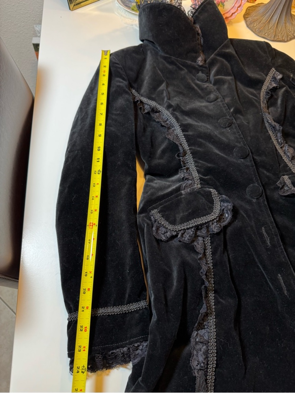 Spin Doctor Black Velvet Lace-Trimmed Goth Steampunk Victorian Coat - Picture 15 of 16